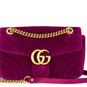Gucci Velvet GG Marmont Shoulder Bag in Fuchsia